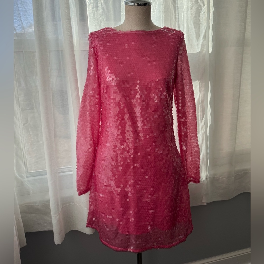 Anthropologie Sequin Drape-Back Mini Dress US4 pink - Picture 5 of 17